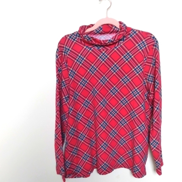 Talbots Red and Blue Plaid Long Sleeve Turtleneck Tee Shirt Size 2X Petite - Picture 2 of 8
